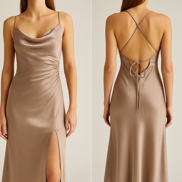 ✨ Free People Champagne Satin Slip Dress – Romantic Elegance ✨ - Picture 1 of 7